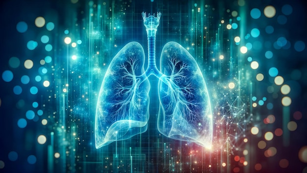 人間の肺 青いボケ背景 呼吸器系の健康
