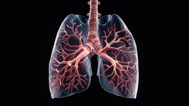 人間の肺が黒い背景に示されています。