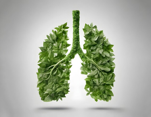 Human lungs made of fresh green leaves conceptual illustration