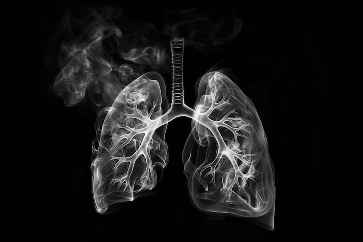 Photo human lungs made of smoke on black background highlighting air pollution