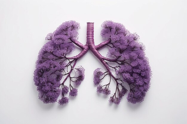 Human lungs made with purple field flowers on white background Minimal coronavirus or pneumonia concep