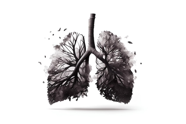 Human lungs with black smoke on white background Generative Ai