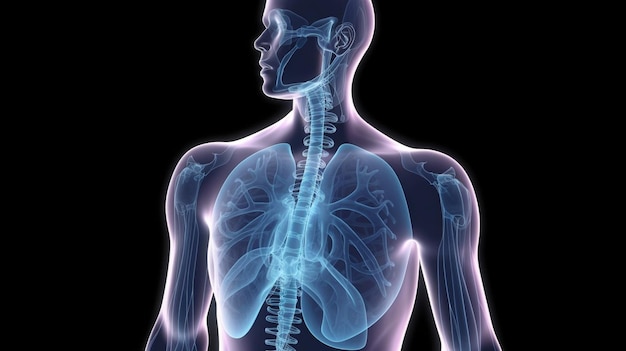 Human male respiratory system anatomy in xray Generative AI