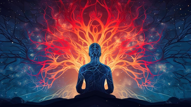 Human meditate yoga psychic human considers mind and heart spirituality esotericism