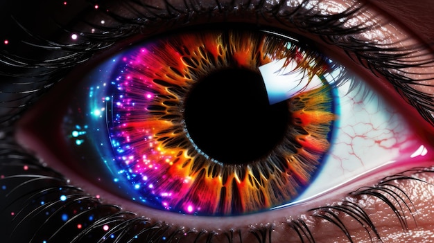 Human multi colors iris of the eye animation concept