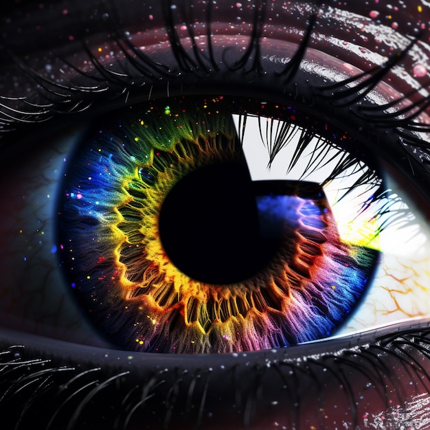 Photo human multicolored iris of the eye animation concept