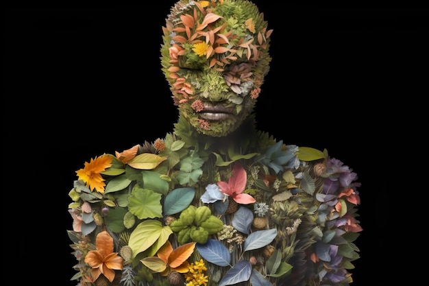 Human nature concept Person shaped from leaves Generative AI