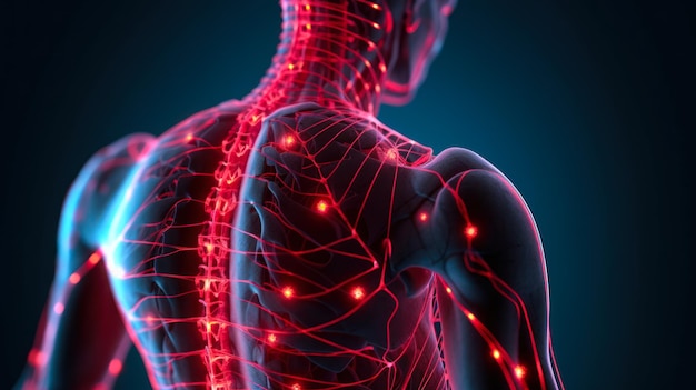 인간 신경계 해부학 xray 인체 후면 보기 생성 ai