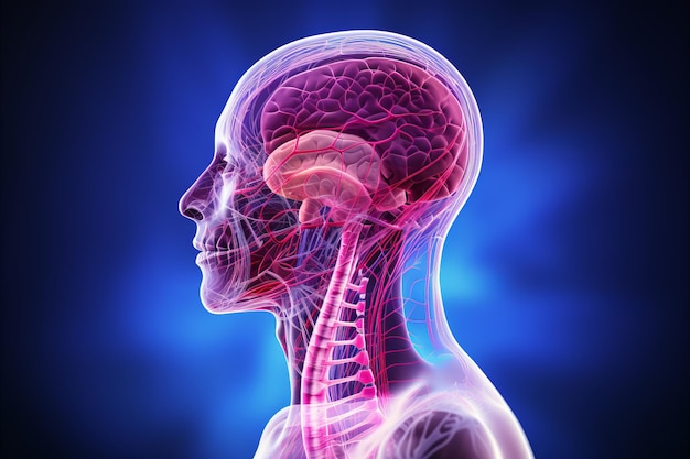 Human Nervous System Brain Spinal Cord Nerves Illustrating Neural Networks and Impulses