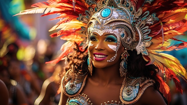 Human in a painted colorful carnival mask