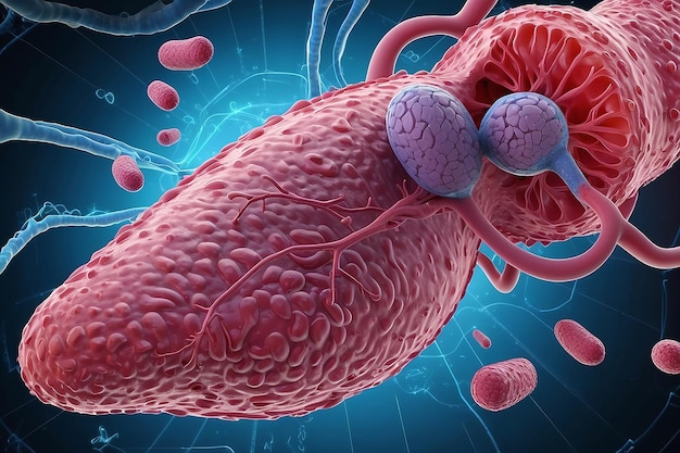 Human pancreas on scientific background