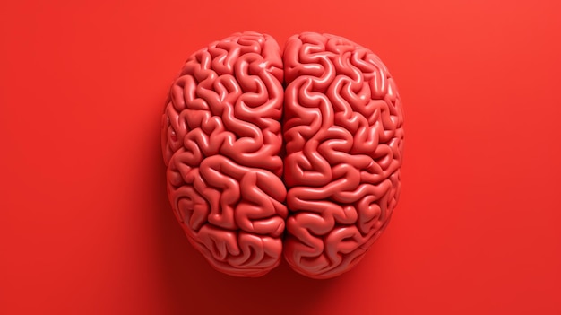 Human plastic brain on a red background Brain art