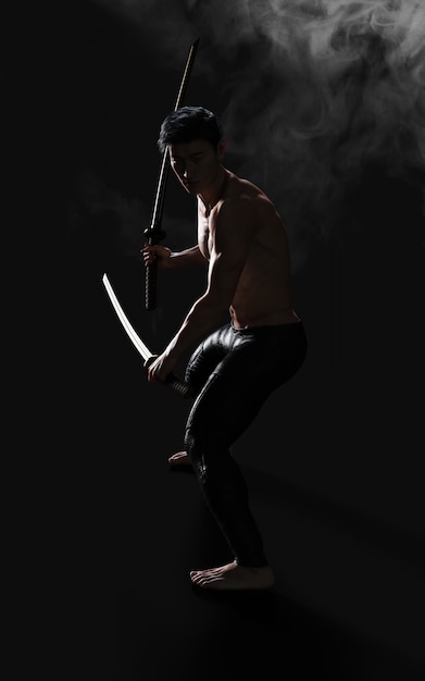 Human Portrait of A Handsome Muscular Ancient Warrior With A Sword with Clipping Path 