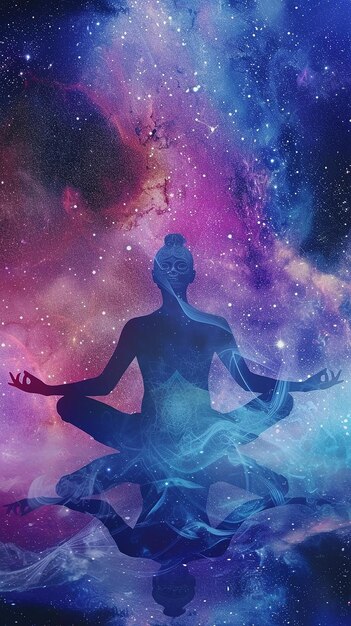 人間が星とヨガと瞑想を練習する