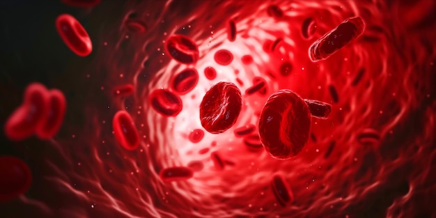 Human Red Blood Cells Flowing in Blood Vessels Medical Health Care Concept