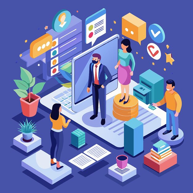 Photo human resource management and hiring concept online work service freelance job interview recruitment agency vector illustration