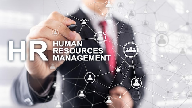 Human resource management HR Team Building en recruitment concept op onscherpe achtergrond