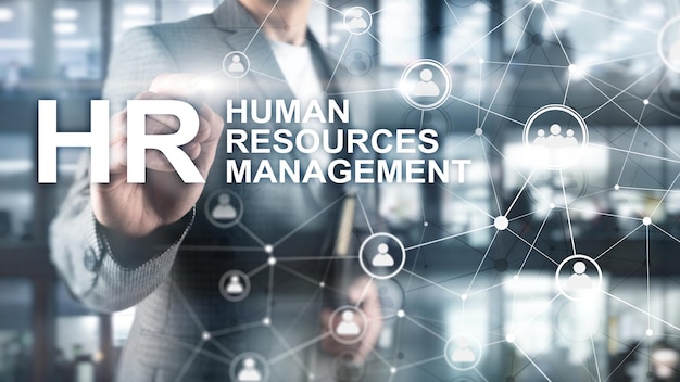 Human resource management HR Team Building en recruitment concept op onscherpe achtergrond