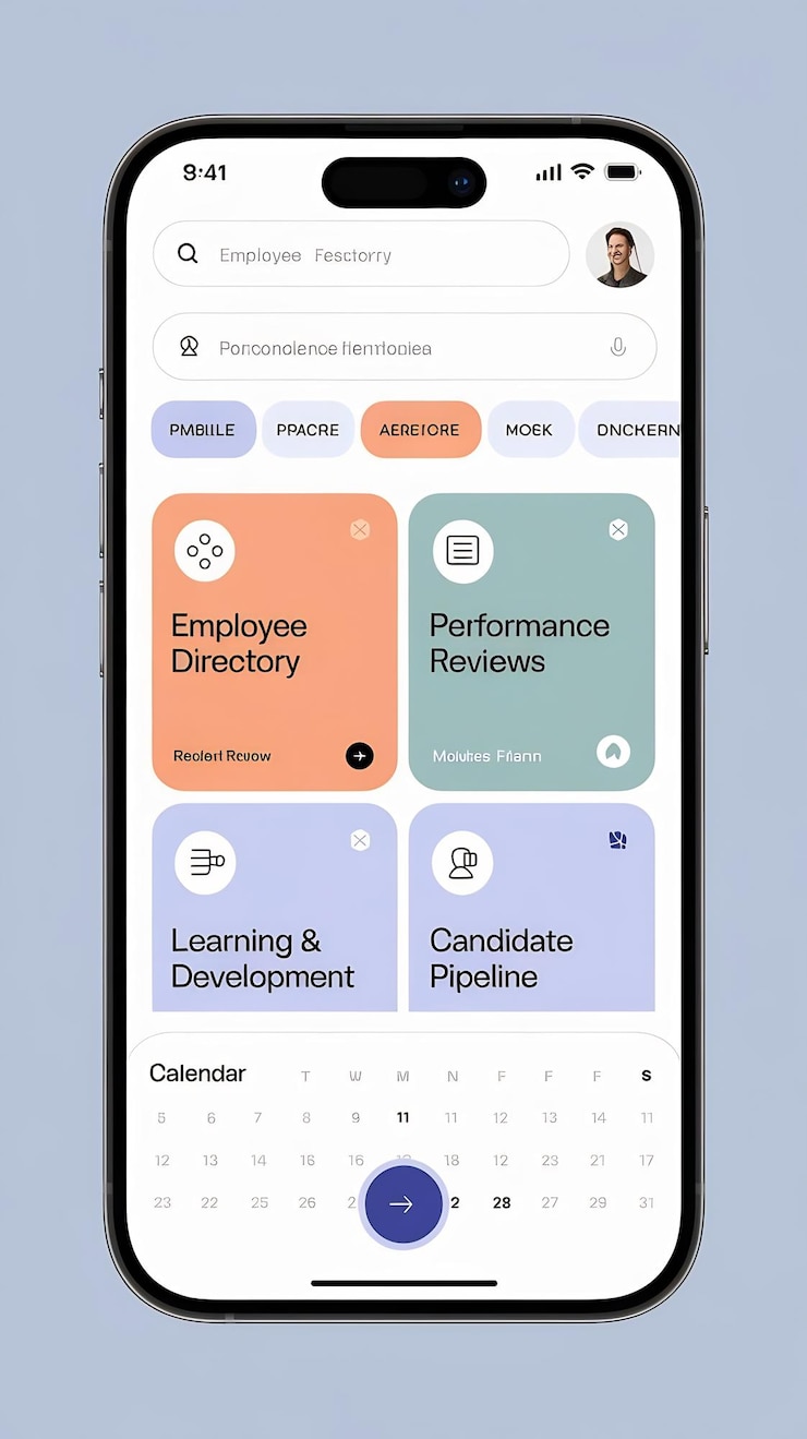 Photo human resources hr management app concept on mobile phone screen