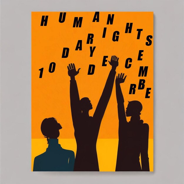 Photo human rights day poster with hands up silhouettehuman rights