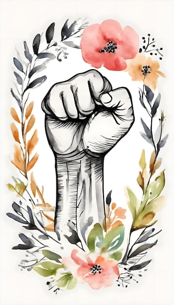 Human rights fist in the air Water color graphic style