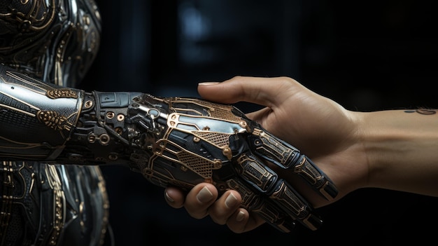 Human and robot hands reaching out