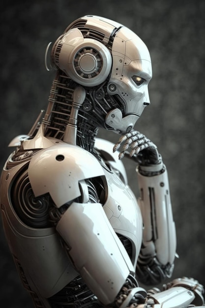 Фото Робот-человек с белыми частями робота и лазерным мышлением, созданный с использованием генеративной технологии искусственного интеллекта