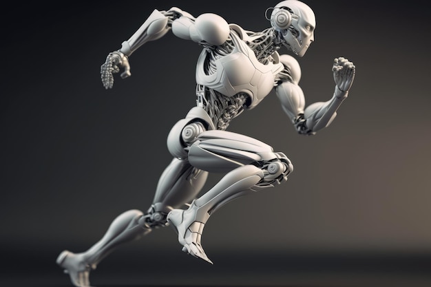 Human robot with white robot parts running created using generative ai technology