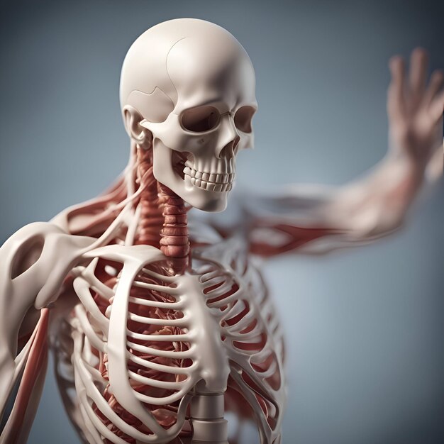 Human skeleton anatomy 3D rendering medical concept image with highlighted skeleton