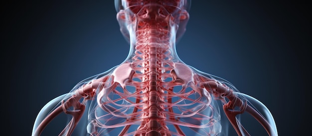 Human skeleton anatomy with highlighted spin