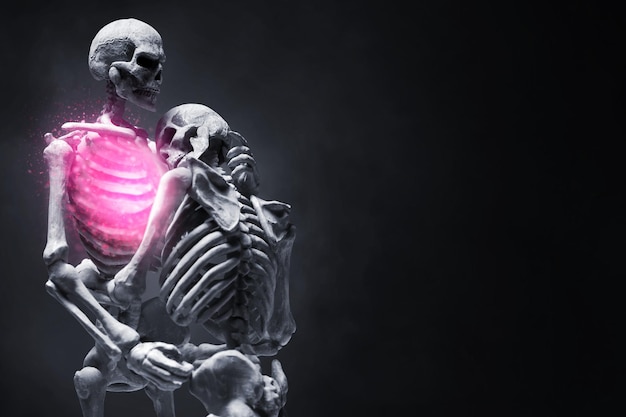 Photo human skeleton on dark background