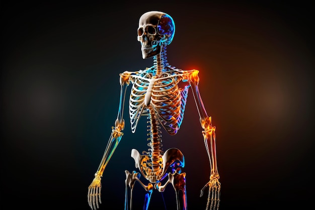 Human skeleton on dark background