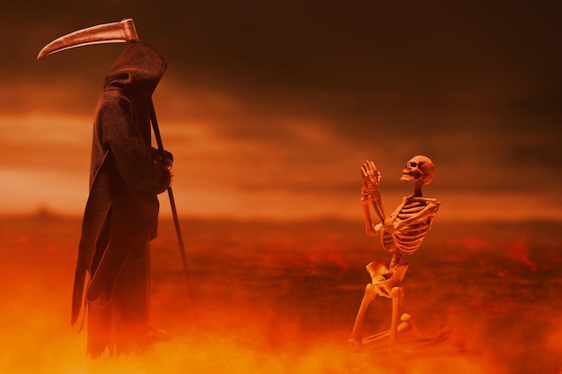 Human skeleton death in hell