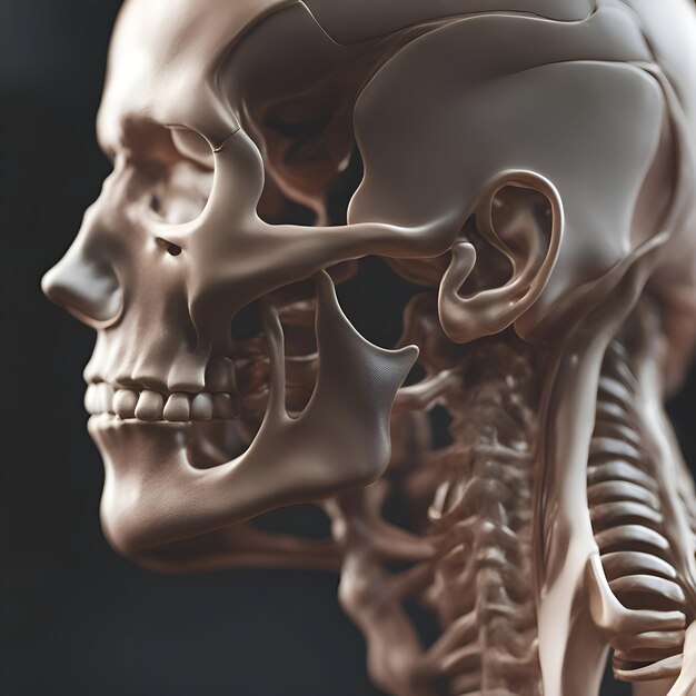 Human skeleton model closeup Anatomy concept 3D rendering