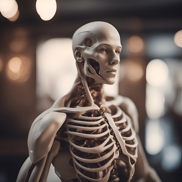 Foto modello di scheletro umano nel museo di anatomia rendering 3d