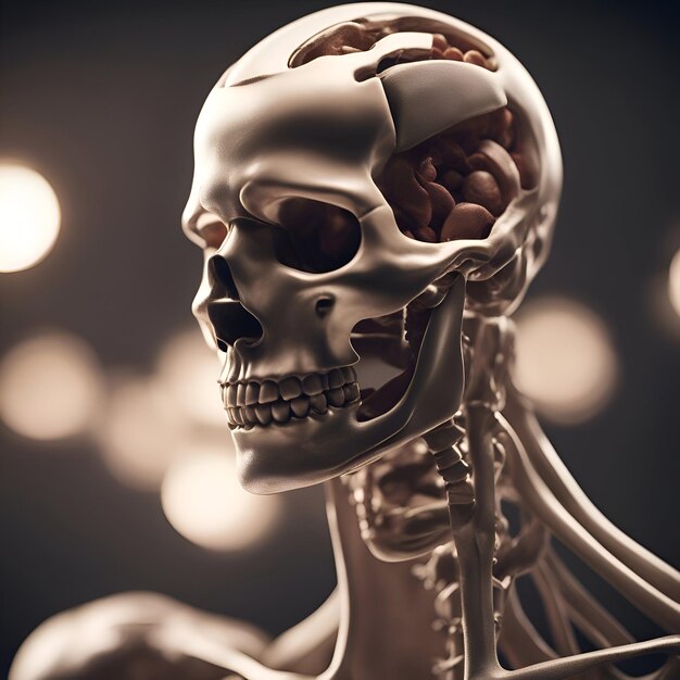 Фото Модель человеческого скелета с 3d-иллюстрацией мозга и нервной системы