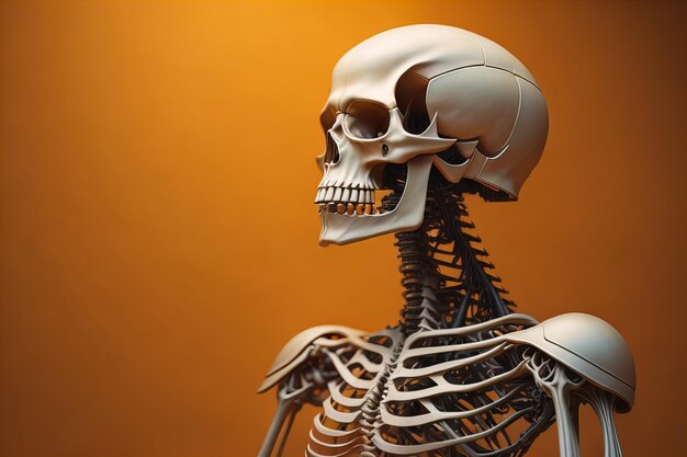 a human skeleton on a solid color background ai generative