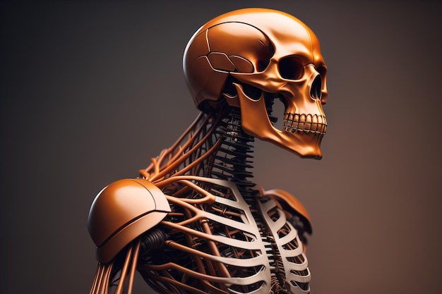 Photo a human skeleton on a solid color background ai generative