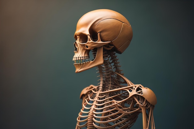 a human skeleton on a solid color background ai generative