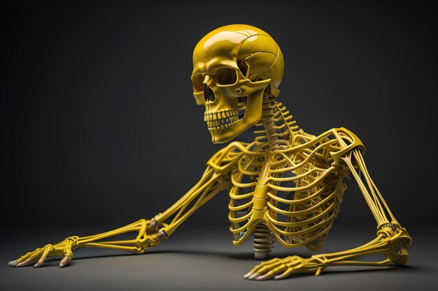 a human skeleton on a solid color background ai generative