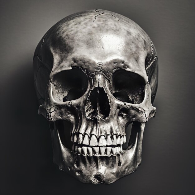 Photo human skull on black generative ai