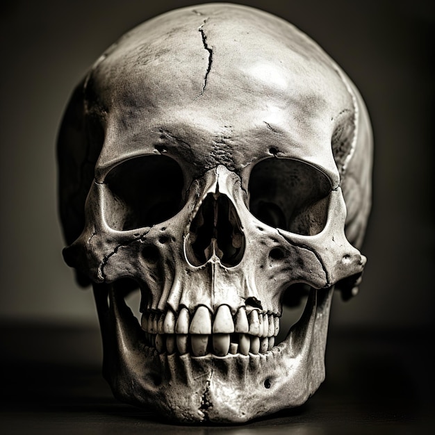 Photo human skull on black generative ai