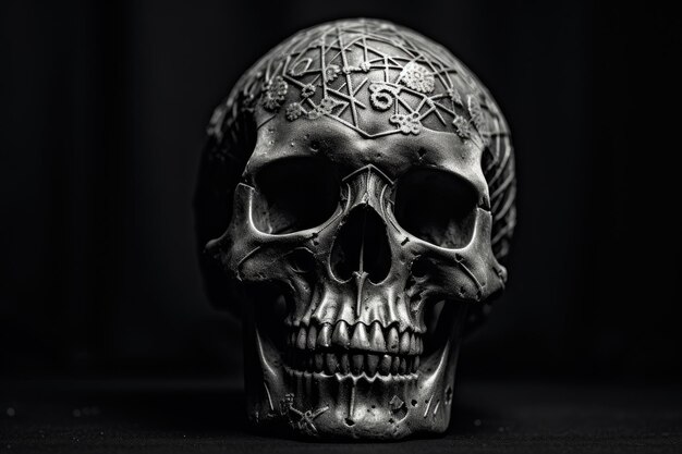 Human skull black and white picture