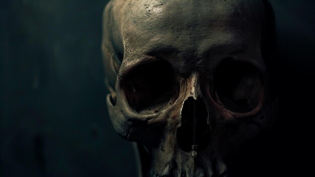 Photo human skull on dark background generative ai