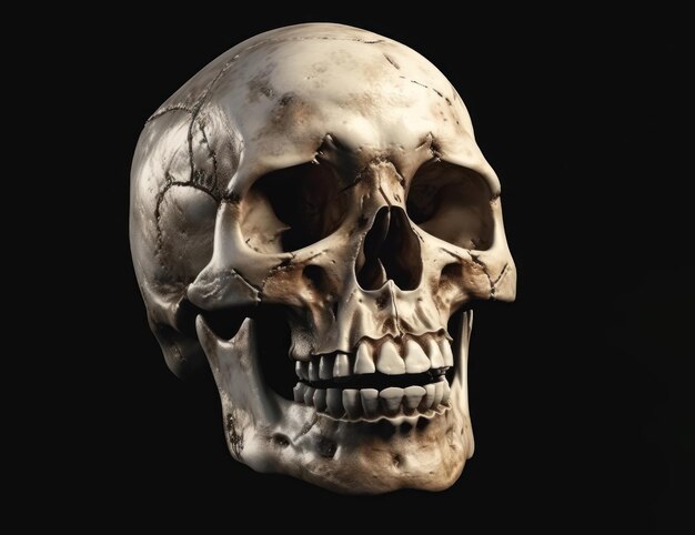 Foto cranio umano su sfondo scuro ia generativa
