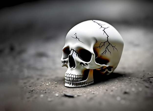 human skull on a dark background sketch