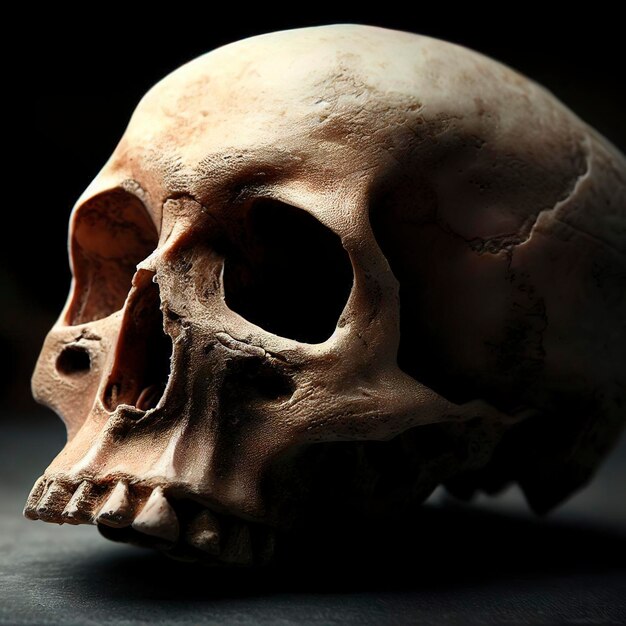 Human skull on dark background