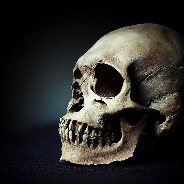 Человеческий череп на темном фоне