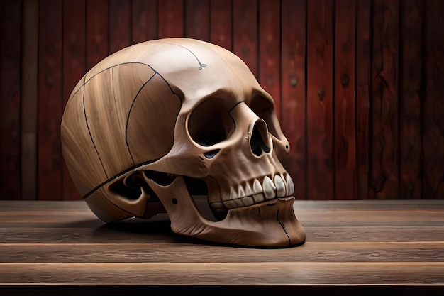 human skull on desk vanity and still life