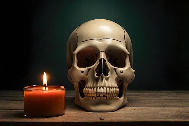 human skull on desk vanity and still life